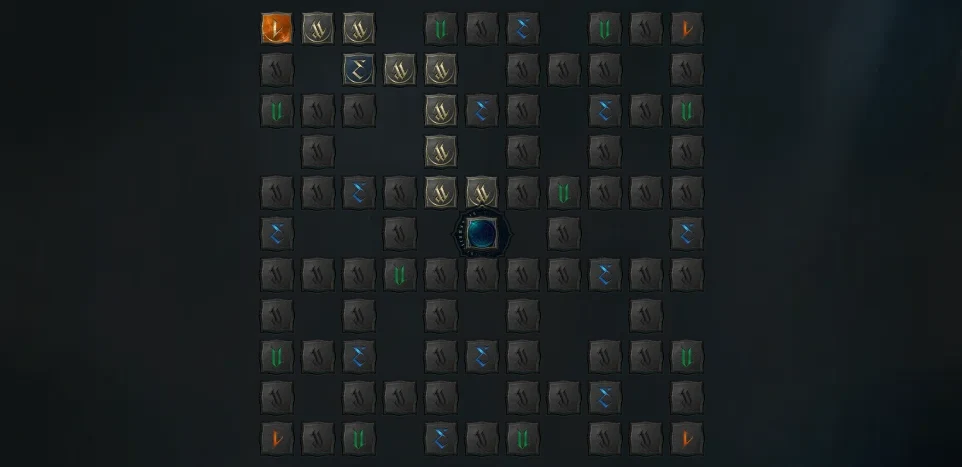 A Gladiator Nezekan board with the cheapest route to a Combat Speed node taken